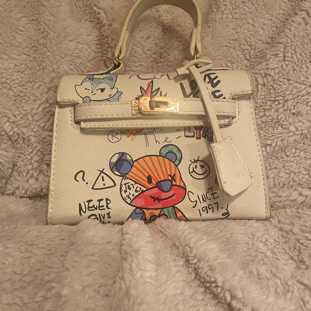 Trendy White Graffiti Mini Bag